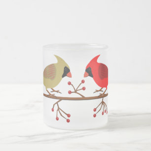 Cute Julkardinaler och Röda berries Frostad Glasmugg