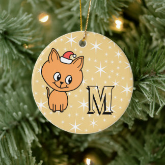 Cute Julkatt, Anpassningsbar Monogram och bakfoto Julgransprydnad Keramik