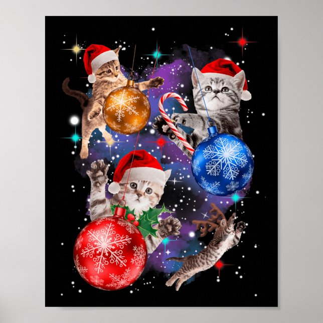 Cute-julkatter i Space-prydnadsgrafik Poster (Framsidan)