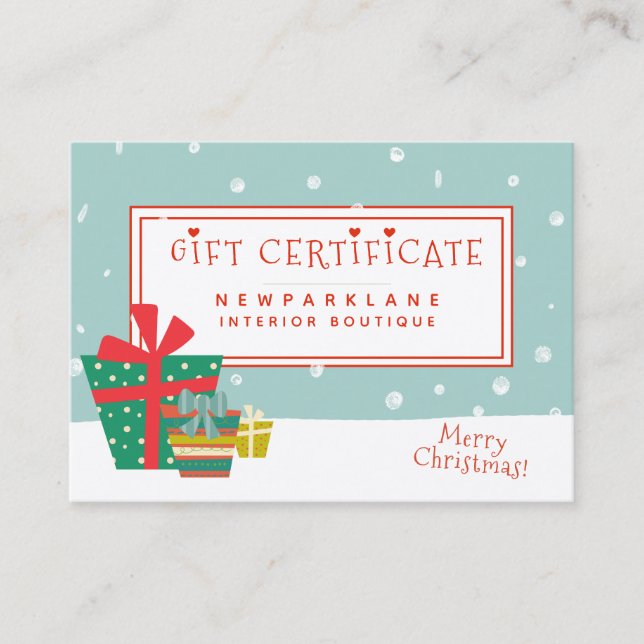 Cute Julklapp Gift-certifikat Visitkort (Framsida)