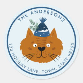 Cute-julklapp i Anpassadet Blue Sticka Hat Runt Klistermärke