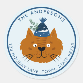 Cute-julklapp i Anpassadet Blue Sticka Hat Runt Klistermärke