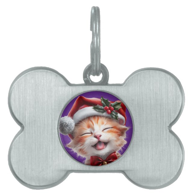 Cute-julklapp med Santa Hat och Bow Tie ID-bricka Husdjur (Framsidan)