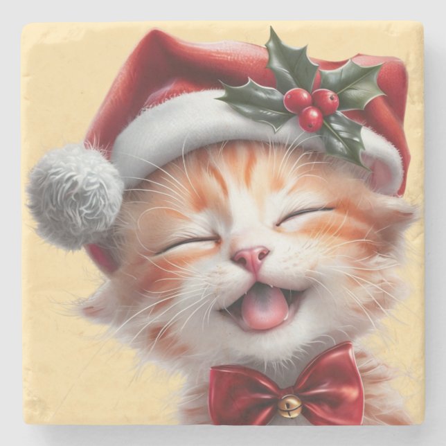 Cute-julklapp med Santa Hat och Bow Tie Stenunderlägg (Framsidan)