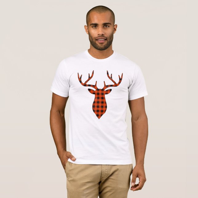 Cute julklappar Reindeer Buffalo Plaid Hjort T Shirt (Hel framsida)