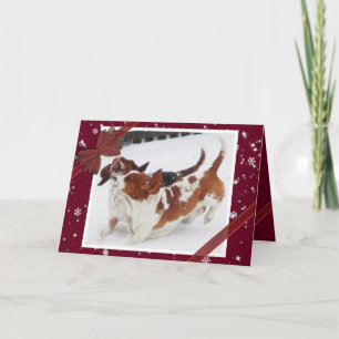Cute-julkort med Basset Hounds i Snö Helgkort