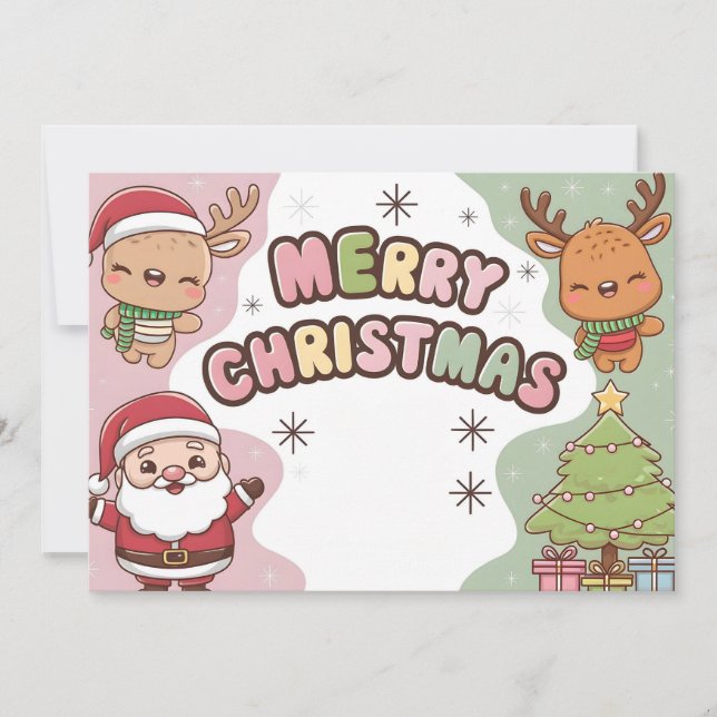 Cute-julkort med jultomten och renar inbjudningar (Framsida)