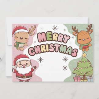 Cute-julkort med jultomten och renar julkort