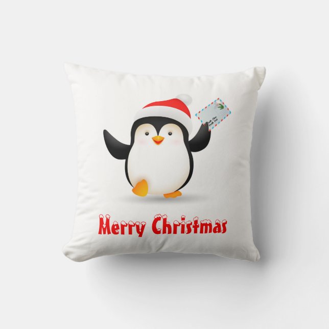 Cute Julpenguin som visar Santa's Brev Kudde (Framsida)