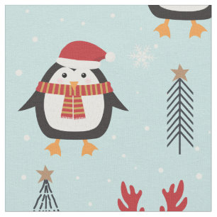 Cute Julpenguiner på Gräs Träd Mönster Tyg