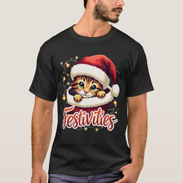 Cute Julpet - Rener och Santa Hat T Shirt (Framsida)