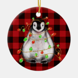 Cute Julpingguin teckning röd rödspätta Julgransprydnad Keramik