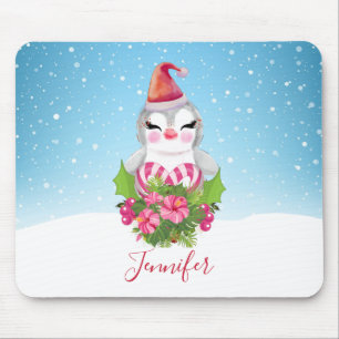 Cute julpingin i Santa Hat Mouse Pad Musmatta