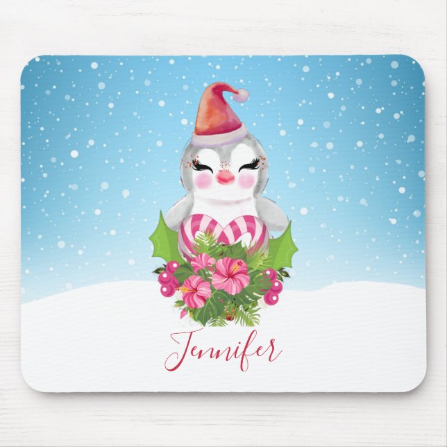 Cute julpingin i Santa Hat Mouse Pad Musmatta (Framsidan)