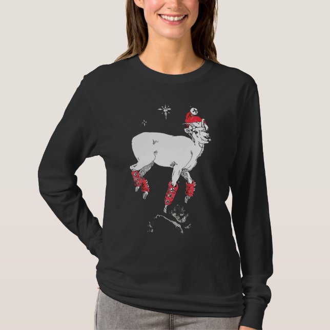 Cute julprancing Goat Ram Ewe Jingle Bell Tee Shirt (Framsida)