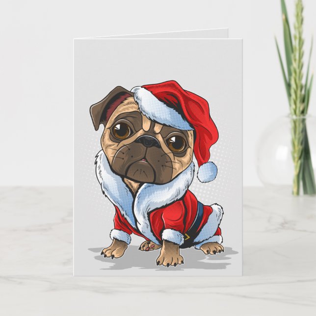 Cute Julpug Santa Kostym Helgkort (Framsida)