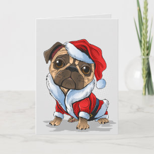 Cute Julpug Santa Kostym Helgkort