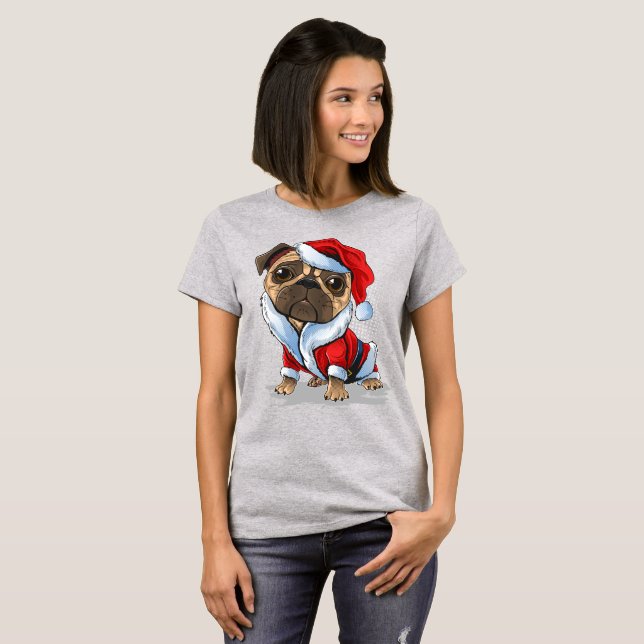Cute Julpug Santa Kostym T Shirt (Hel framsida)