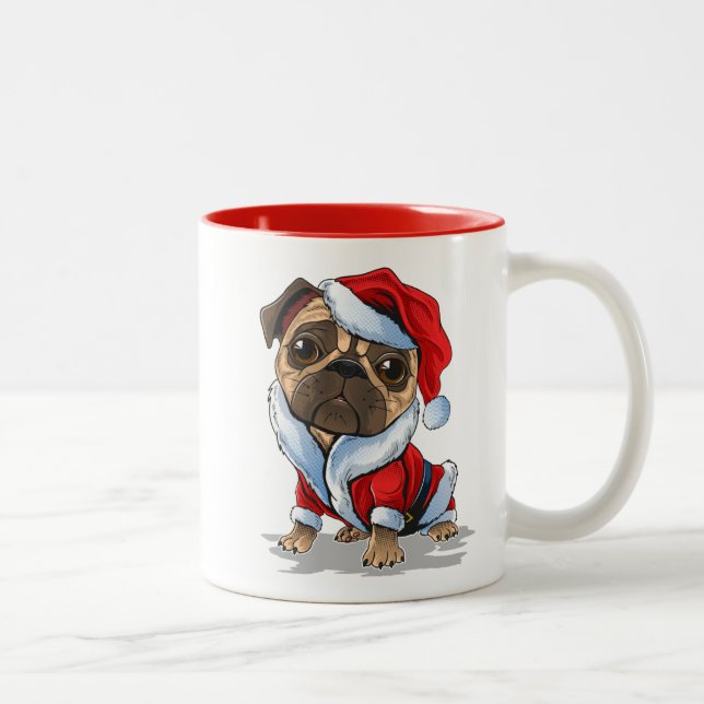 Cute Julpug Santa Kostym Två-Tonad Mugg (Höger)
