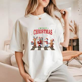Cute-julrenen Santa Snögubbe T Shirt