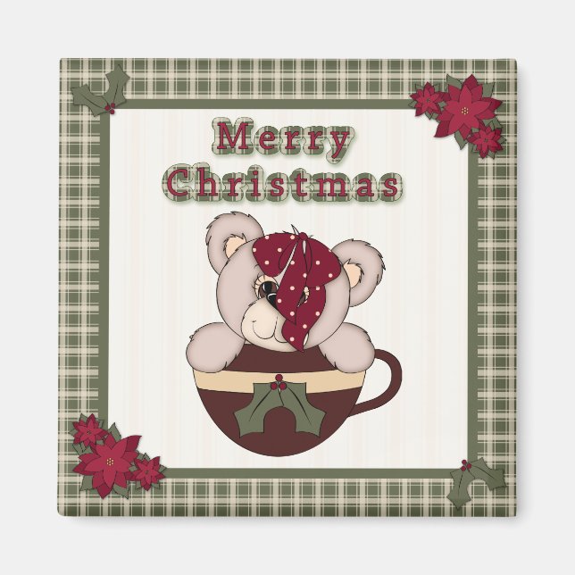 Cute Julskägget Mönster Gräns och Nalle Magnet (Framsidan)