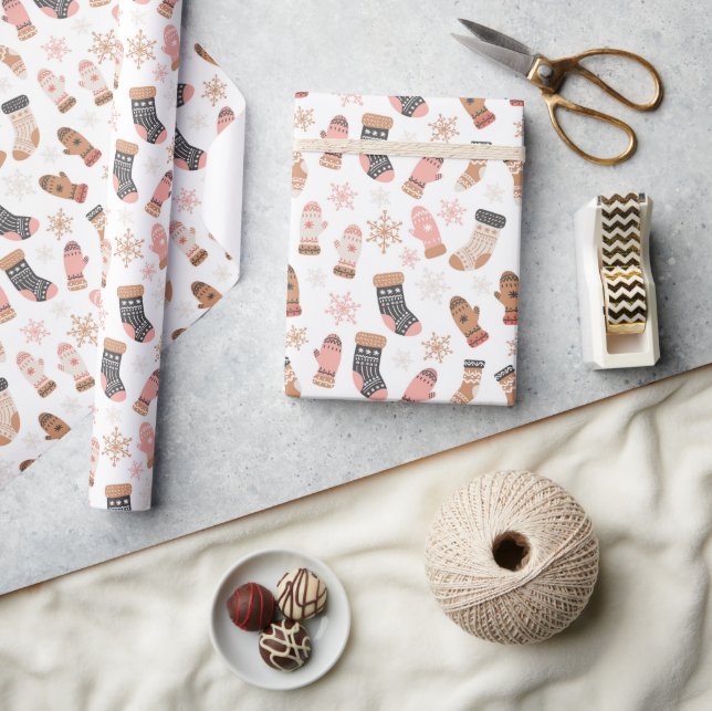 Cute Julsockeln Handskar Snöflingor Presentpapper (Hantverk)