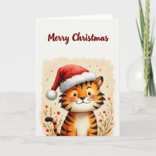 Cute-jultiger i Santa Hat-Helgdag Card Kort