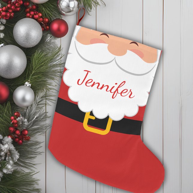 Cute Jultomten Beard och Bälte Personlig Stor Julstrumpa (Cute Santa Claus Beard And Belt Personalized Large Christmas Stocking)