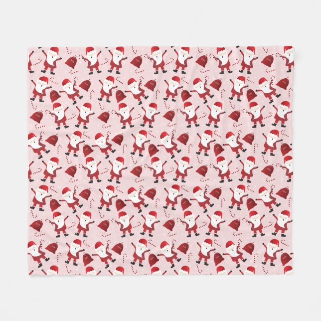 Cute Jultomten Candy cane Mönster Red Fleecefilt (Framsidan (Horisontell))