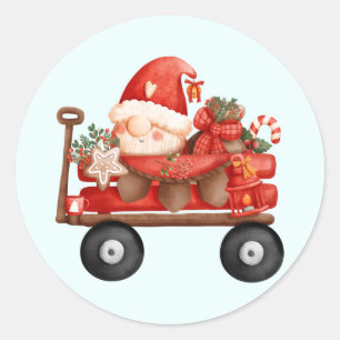 Cute jultomten Gnome på en Land-vagn Runt Klistermärke