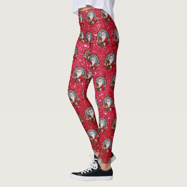 Cute jultomten Graphic Red Leggings (Vänster)