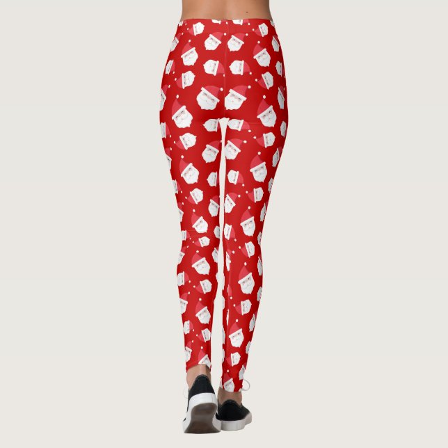 Cute Jultomten Head Mönster jul Leggings (Baksida)