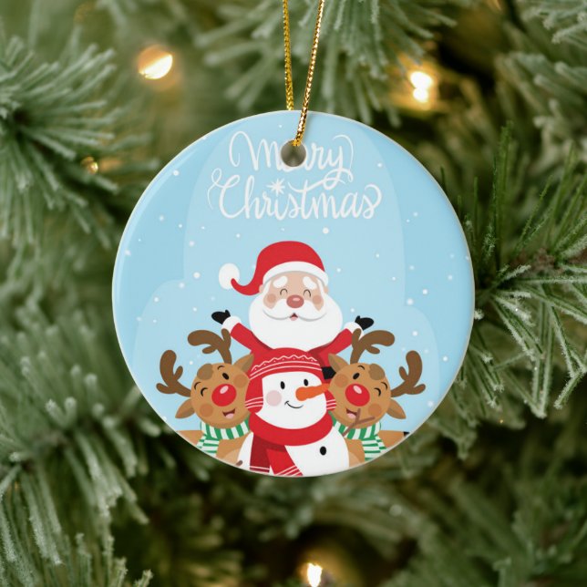 Cute Jultomten, hjort och snögubbe Julgransprydnad Keramik (Träd)