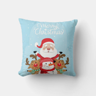 Cute Jultomten, hjort och snögubbe Kudde
