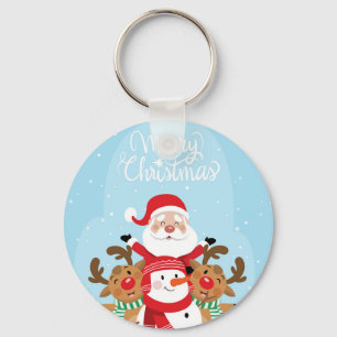 Cute Jultomten, hjort och snögubbe Nyckelring