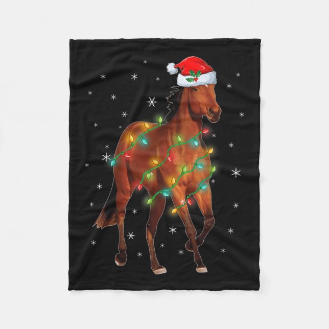 Cute Jultomten Horse Julafton Träd Ljus Merry Chri Fleecefilt (Framsidan)