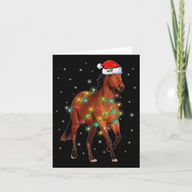 Cute Jultomten Horse Julafton Träd Ljus Merry Chri Kort (Framsida)