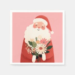 Cute Jultomten med blommor Rosa jul Pappersservett