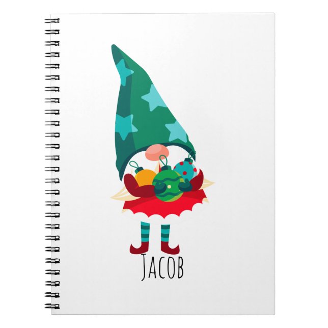 Cute-jultomten med julprydnader anteckningsbok (Framsidan)