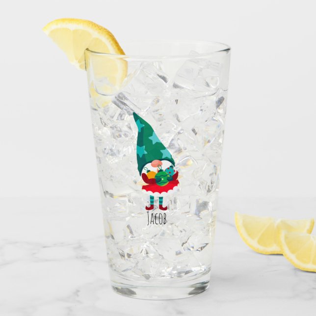 Cute-jultomten med julprydnader glaskopp (Framsida Ice)