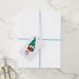 Cute-jultomten med julprydnader presentetikett