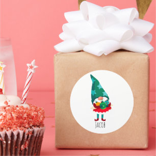Cute-jultomten med julprydnader runt klistermärke