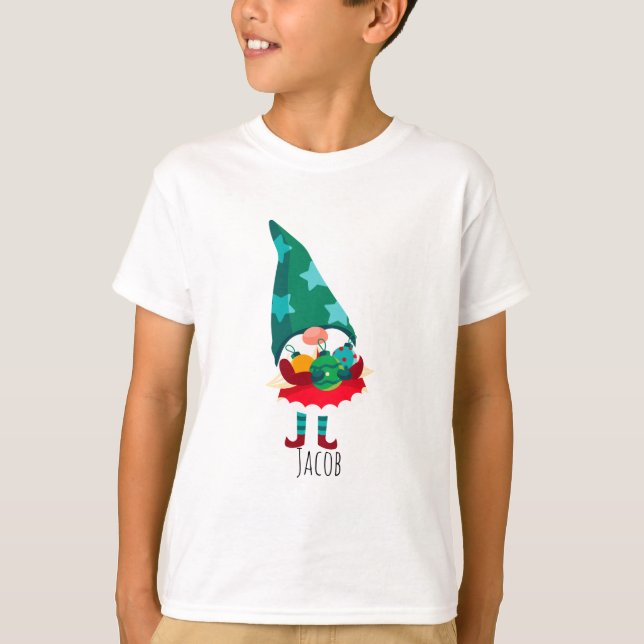 Cute-jultomten med julprydnader t shirt (Framsida)