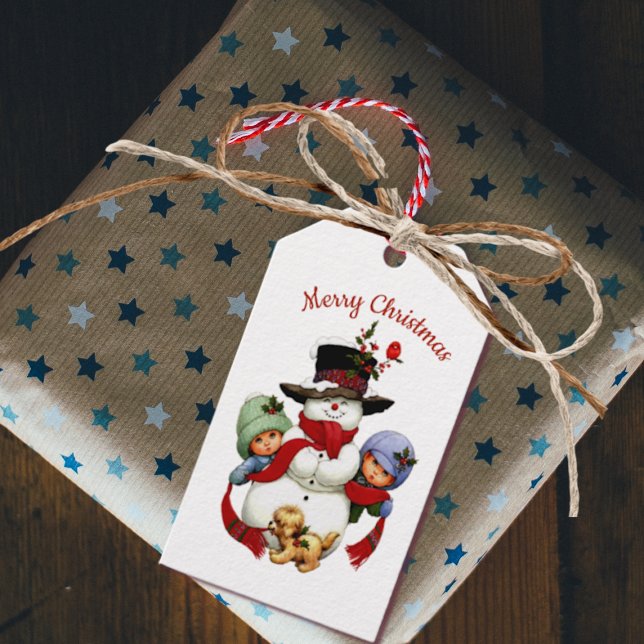 Cute-jultomten med Snögubbe Gift-Märkrn Presentetikett (Skapare uppladdad)