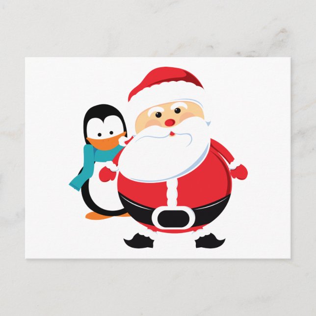 Cute Jultomten och Penguin Helg Vykort (Framsida)