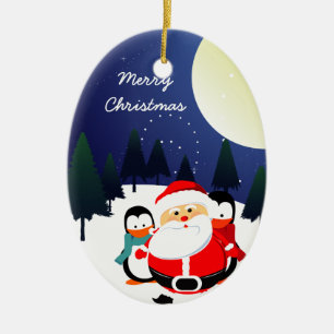 Cute Jultomten och penguiner Julprydnadsföremål Julgransprydnad Keramik