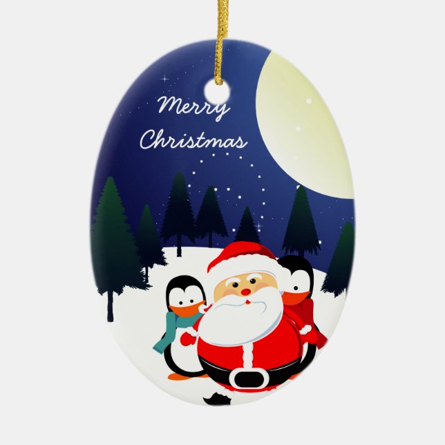 Cute Jultomten och penguiner Julprydnadsföremål Julgransprydnad Keramik (Framsidan)
