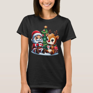 Cute Jultomten och Red Nose Reindeer som dricker T T Shirt