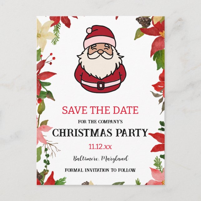 Cute Jultomten Poinsettia | Jul Party Vykort (Framsida)
