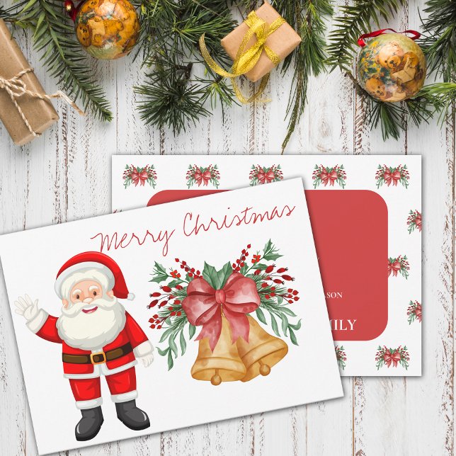 Cute Jultomten Red Berries God jul Julkort (Cute Santa Claus Red Berries Merry Christmas Holiday Card)